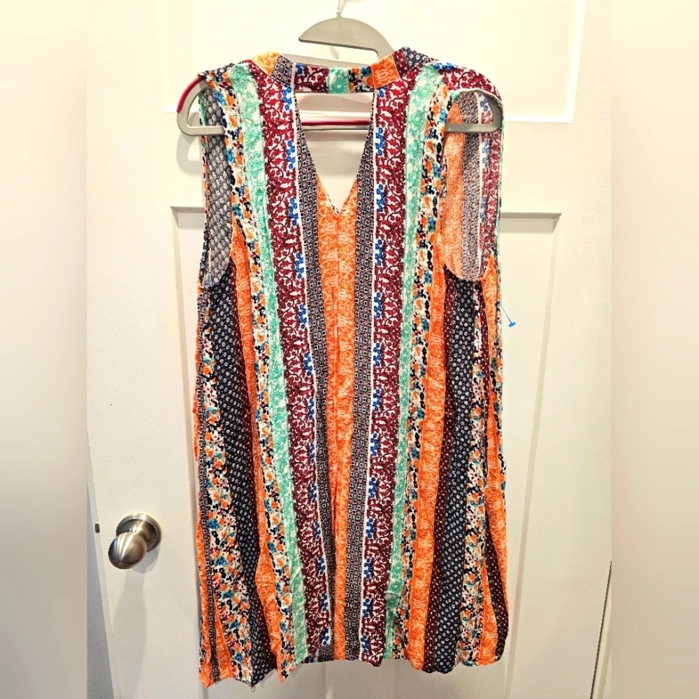 Umgee USA Boho Multicolor Patchwork Sleeveless Tunic Dress Size S